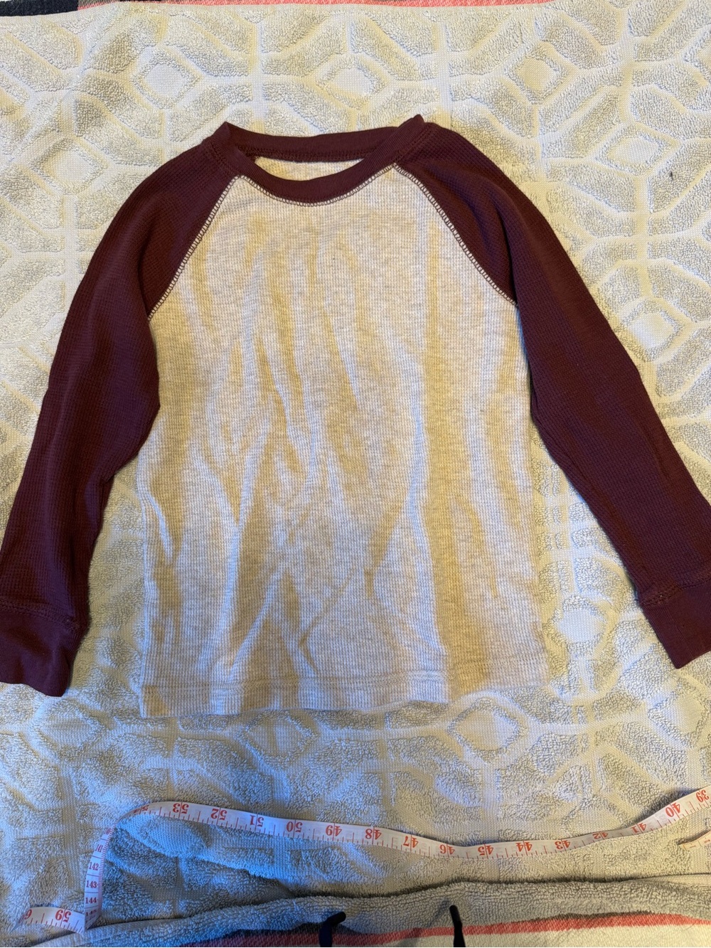Kids Long-Sleeve Thermal Top in Cream and Burgundy